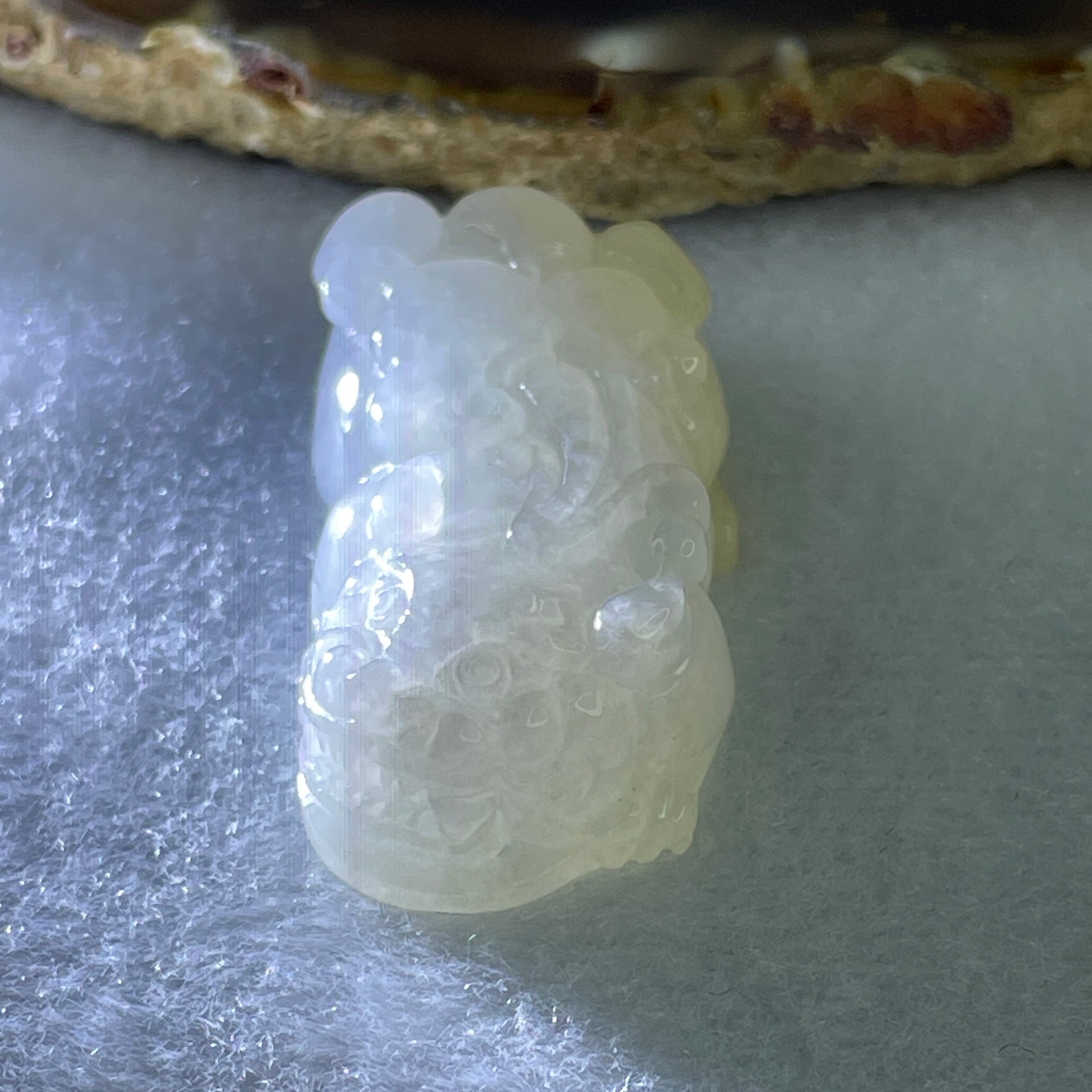 Special Natural Type A Lavender with Yellowish Spot Jadeite Male Pixiu Pendant 22.49g 40.3 by 20.8 by 12.3mm - Huangs Jadeite and Jewelry Pte Ltd