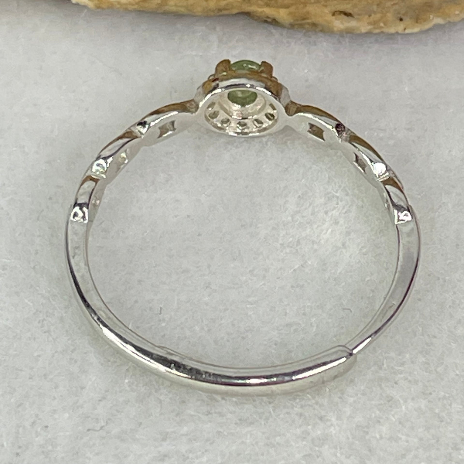 Type A Semi Icy Green Cabochon Jadeite in S925 Sliver Ring (Adjustable Size) 0.90g 3.0 by 1.5mm - Huangs Jadeite and Jewelry Pte Ltd