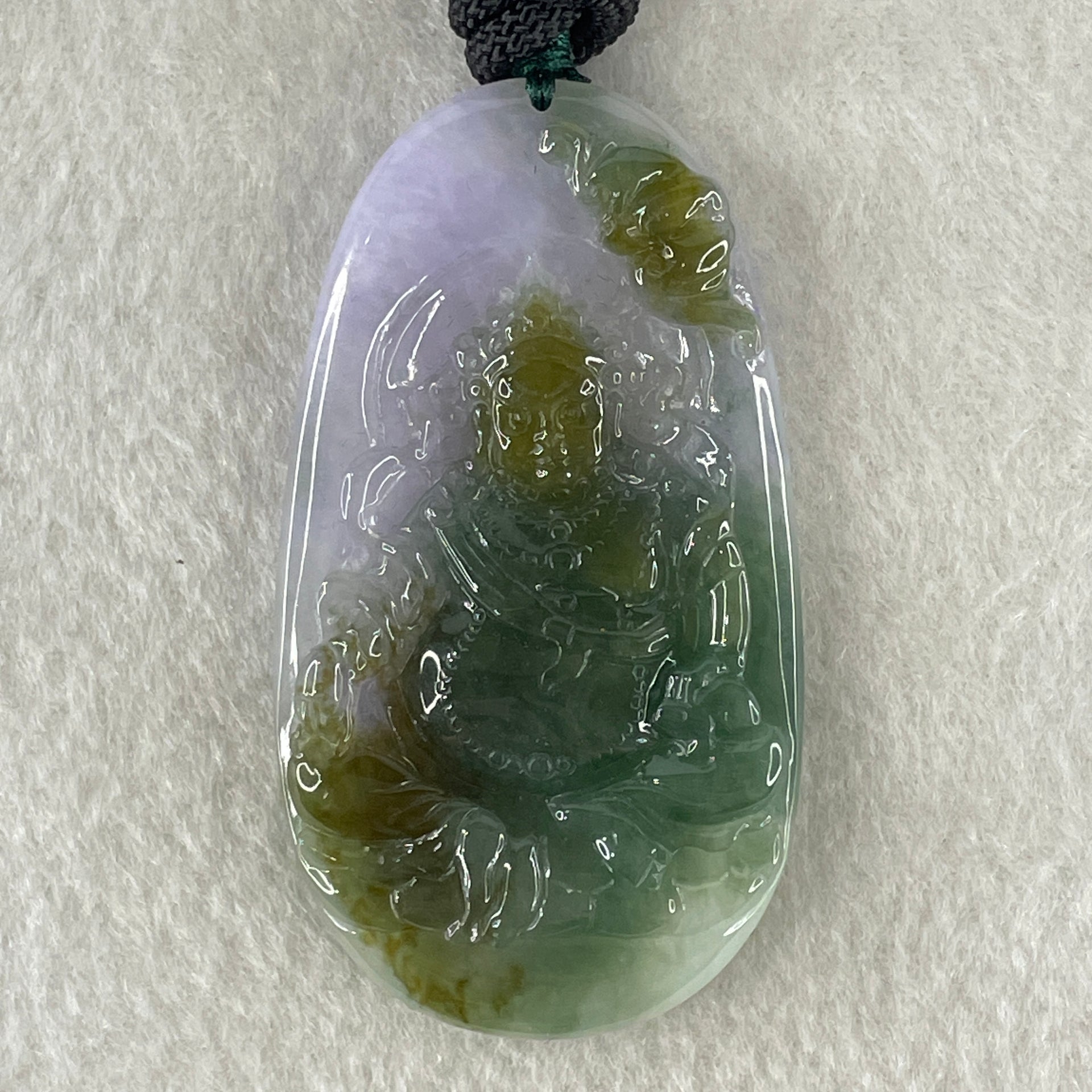Grand Master Type A Lavender with Blueish Green and Yellowish Brown Jadeite Huang Cai Shen Chinese God of Wealth with Bat 38.89g 59.6 by 33.0 by 7.0mm - Huangs Jadeite and Jewelry Pte Ltd