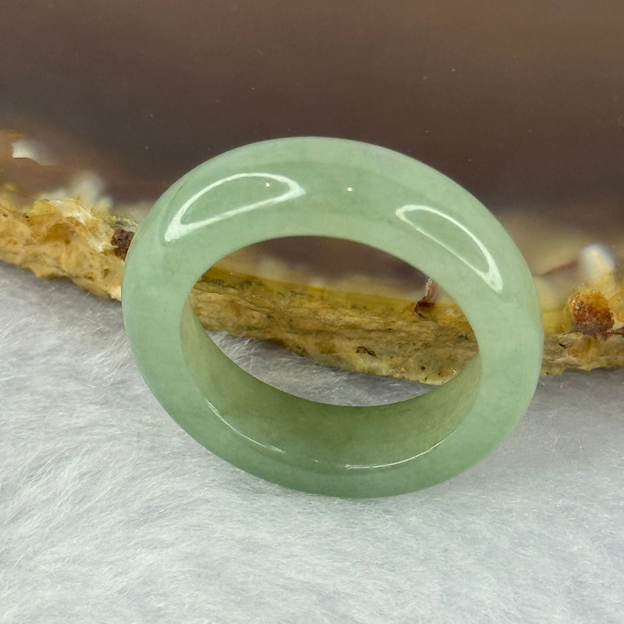 Type A Semi Icy Green Jadeite Ring 4.08g 6.1 by 3.5mm US7.25 HK16 - Huangs Jadeite and Jewelry Pte Ltd