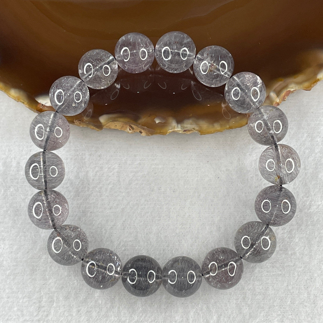 Very Very Good Grade Natural Fire Works Greyish Amethyst Super 7 Quartz Beads Bracelet 39.42g 17cm 11.9mm 18 Beads