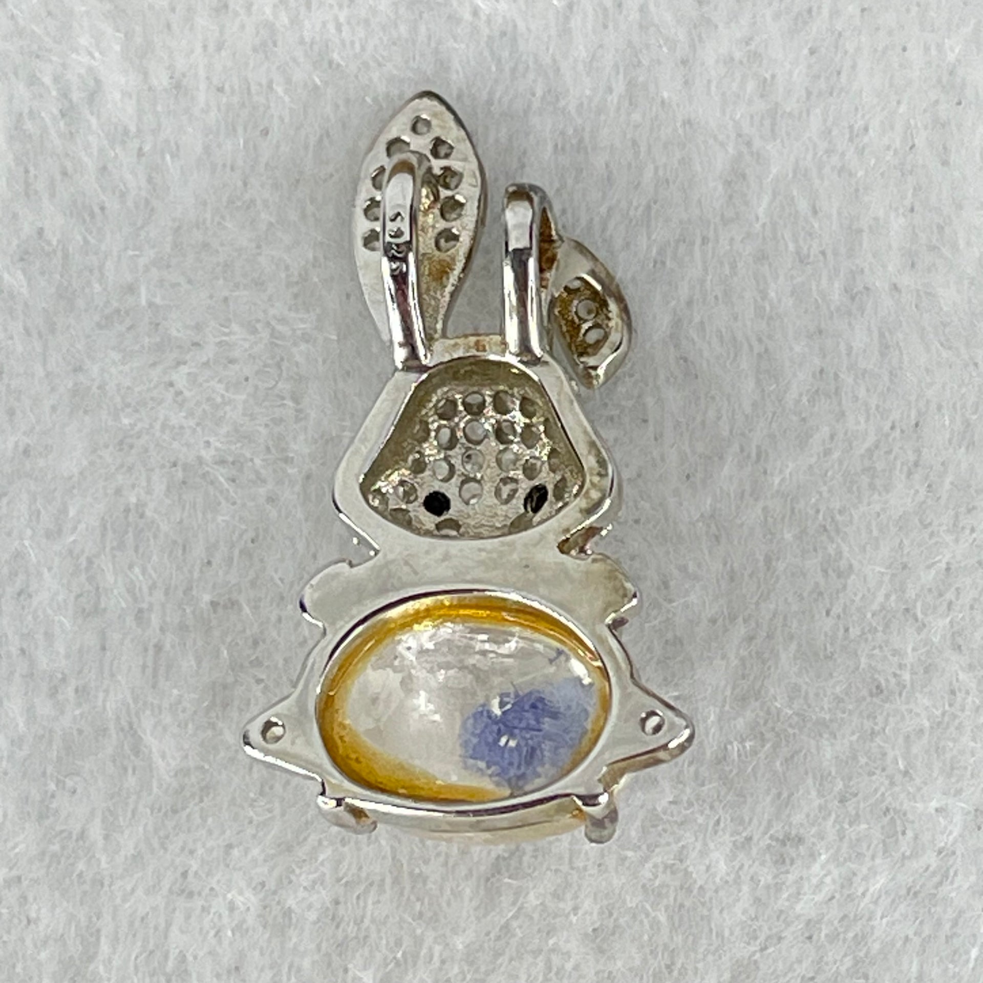 Rare Natural Blue Dumortierite Rutilated Quartz in S925 Sliver Rabbit Pendant 2.40g 10.0 by 7.1 by 5.5mm - Huangs Jadeite and Jewelry Pte Ltd