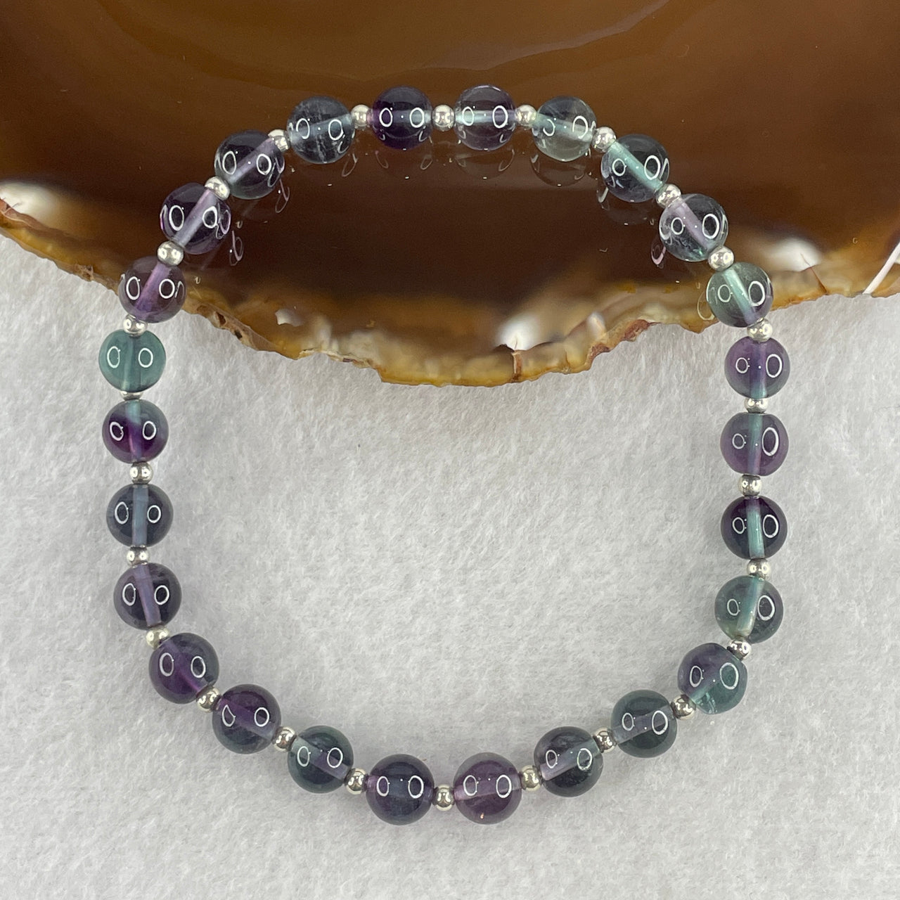 Natural Deep Purple and Green Fluorite Beads Bracelet 18.67g 21cm 7.7mm 26Beads
