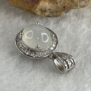 Type A Icy White Jadeite Pendant with Cubic Zirconia in S925 Sliver 1.75g 8.6 by 7.2 by 4.0mm - Huangs Jadeite and Jewelry Pte Ltd