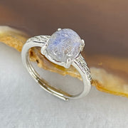 Rare Good Grade Natural Blue Dumortierite Rutilated Quartz in S925 Sliver Ring (Adjustable Size) 1.46g 8.3 by 6.9 by 3.5mm - Huangs Jadeite and Jewelry Pte Ltd