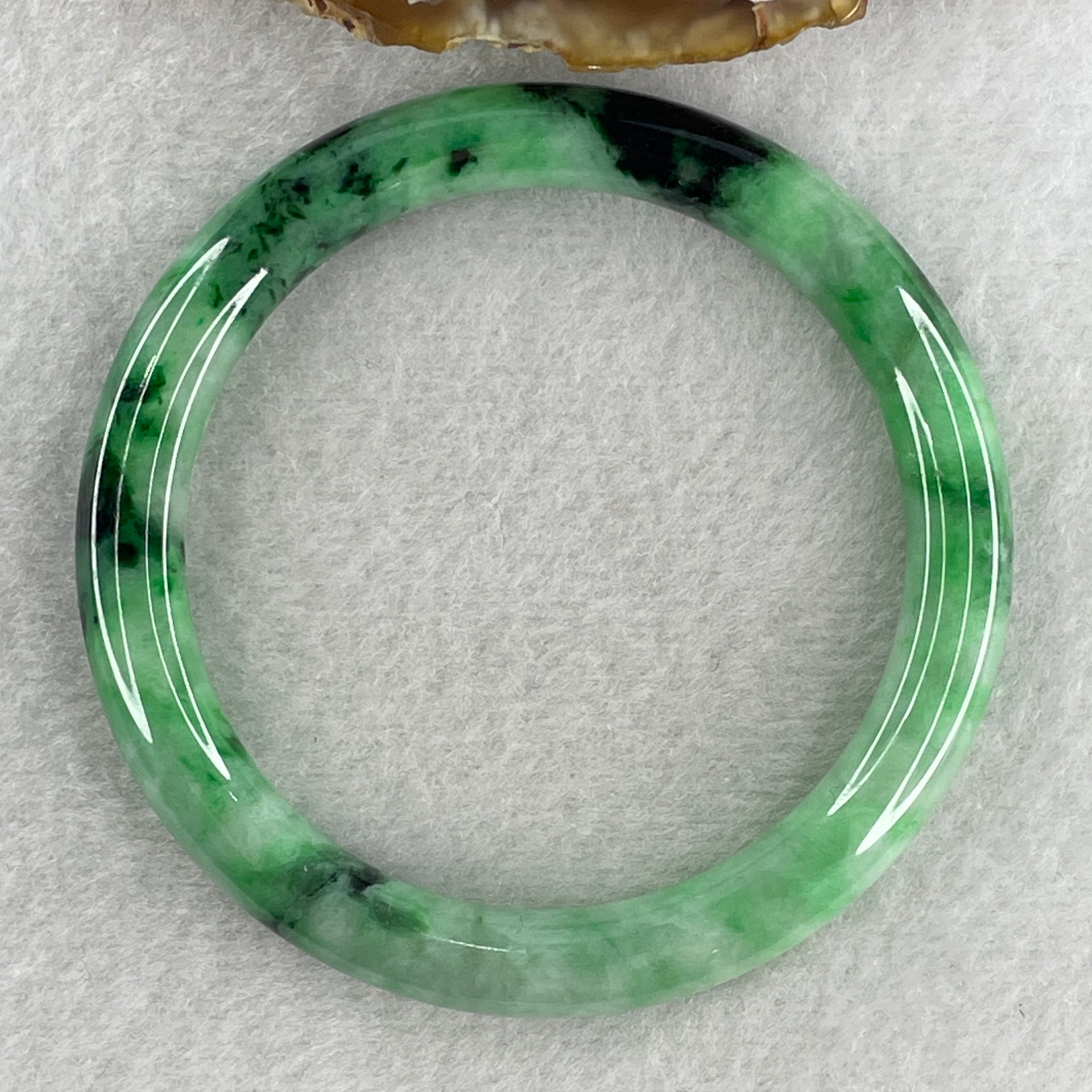 Certified Natural Type A Apple Green with Dark Green Piao Hua Jadeite Bangle 40.90g Internal Diameter 57.4mm 9.0 by 8.8mm (Very Very Slight External Rough) - Huangs Jadeite and Jewelry Pte Ltd