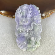 Type A Bright Intense Lavender Green Jadeite Double Sided Dragon with Benefactor Pendant 39.73g 65.0 by 37.4 by 9.8mm - Huangs Jadeite and Jewelry Pte Ltd