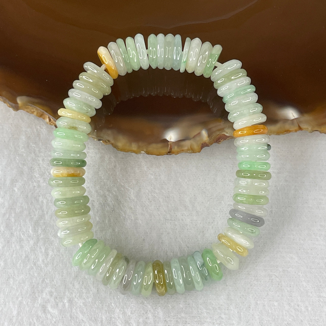 Certified Natural Type A Tri-Color Green, Lavender & Brown Jadeite Donut Beads Bracelet | 69 Sacred Ping'an Kou Multi-Wrap Strand | Authentic Myanmar Feicui "Fuk Lu Shou" Eternal Protection Talisman (31.82g | 9.4mm | 14.5cm Wrist Fit)