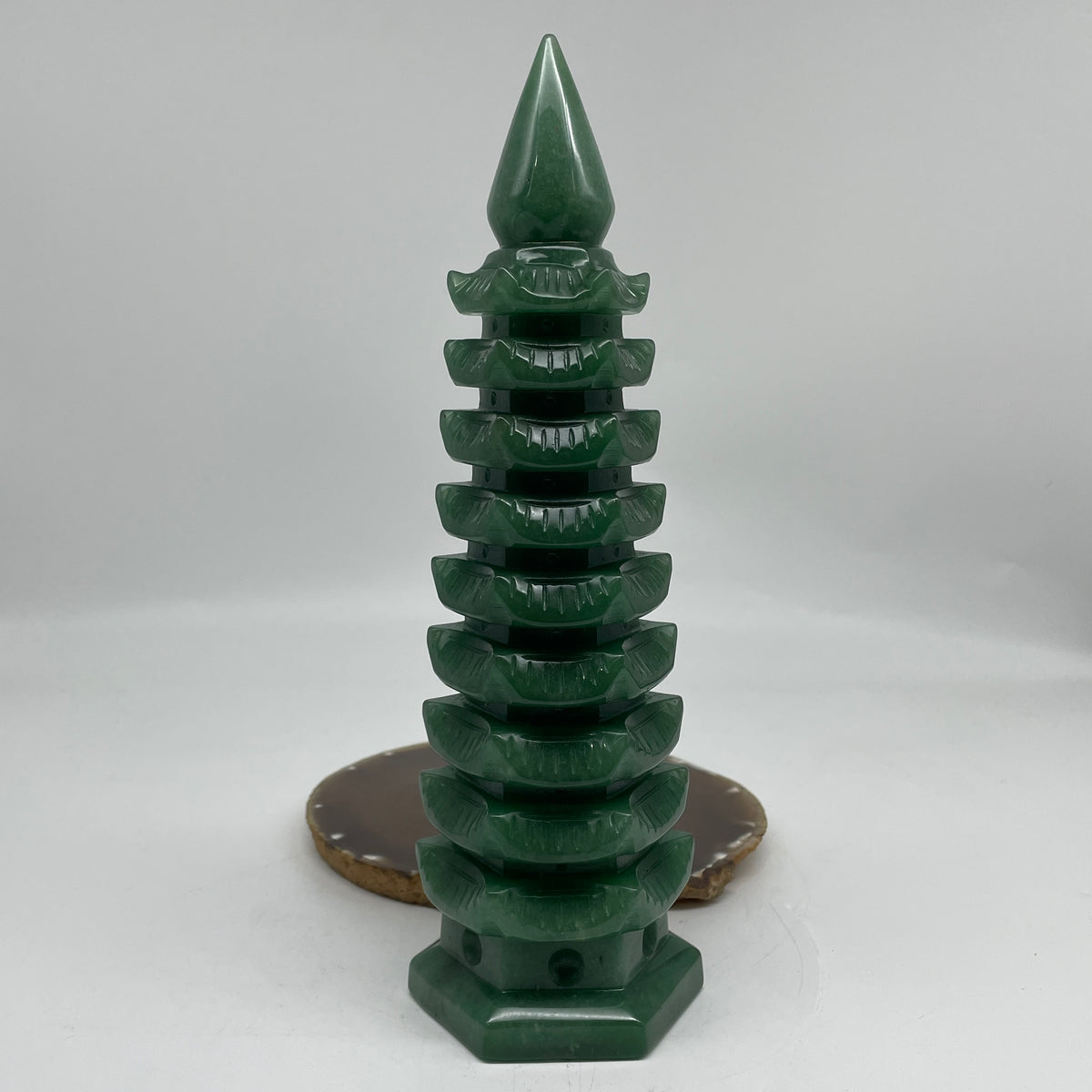 Natural Green Aventurine Pagoda Display | (1,177.6g | 78.5 x 70.3 x 250.0mm | Catalyst, "Wen Chang" Academic Excellence & Career Prosperity Anchor, Traditional Spatial Harmony Specimen)