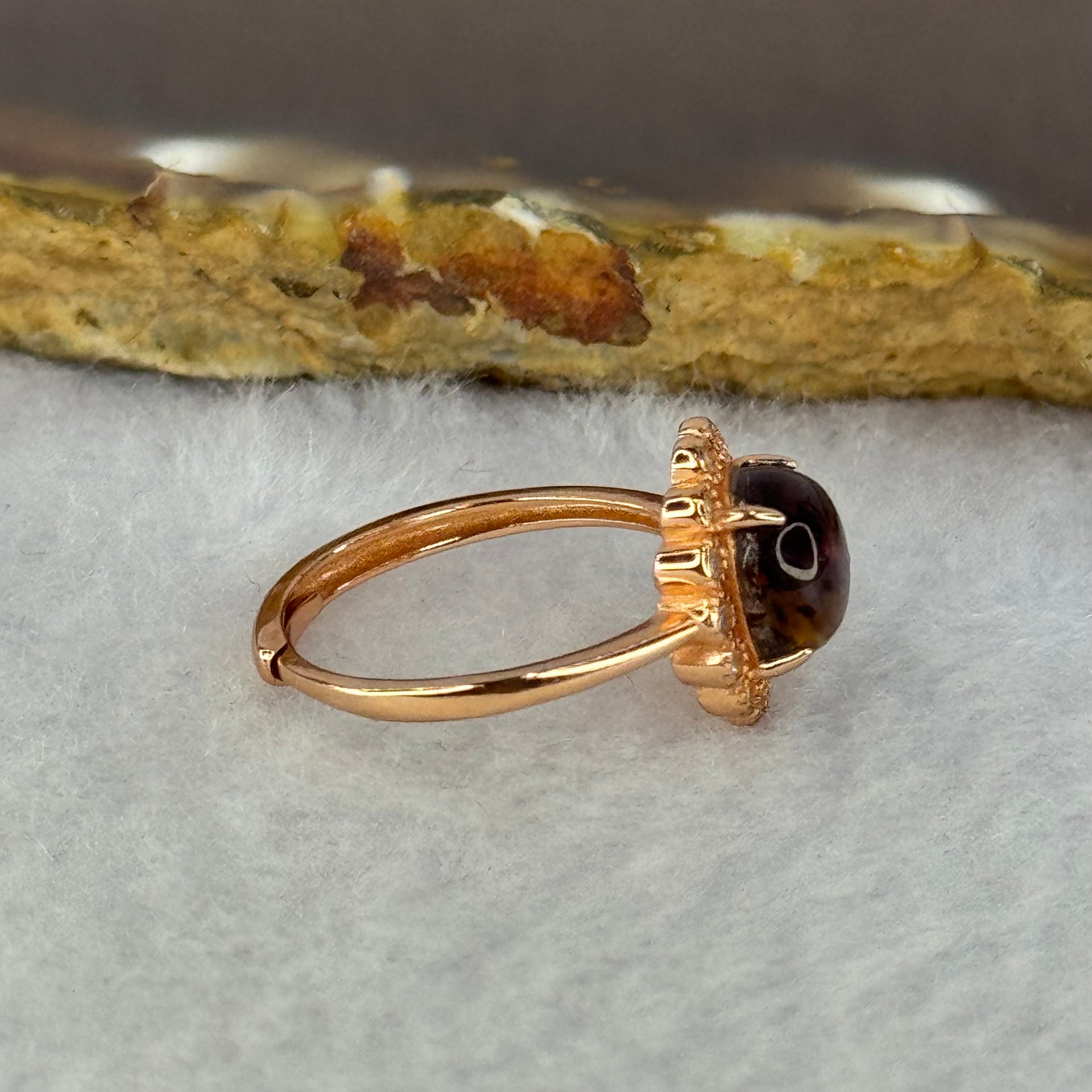 Good Grade Natural Auralite 23 in S925 Silver Rose Gold Color Ring (Adjustable Ring) 2.04g 8.0 by 4.2mm - Huangs Jadeite and Jewelry Pte Ltd