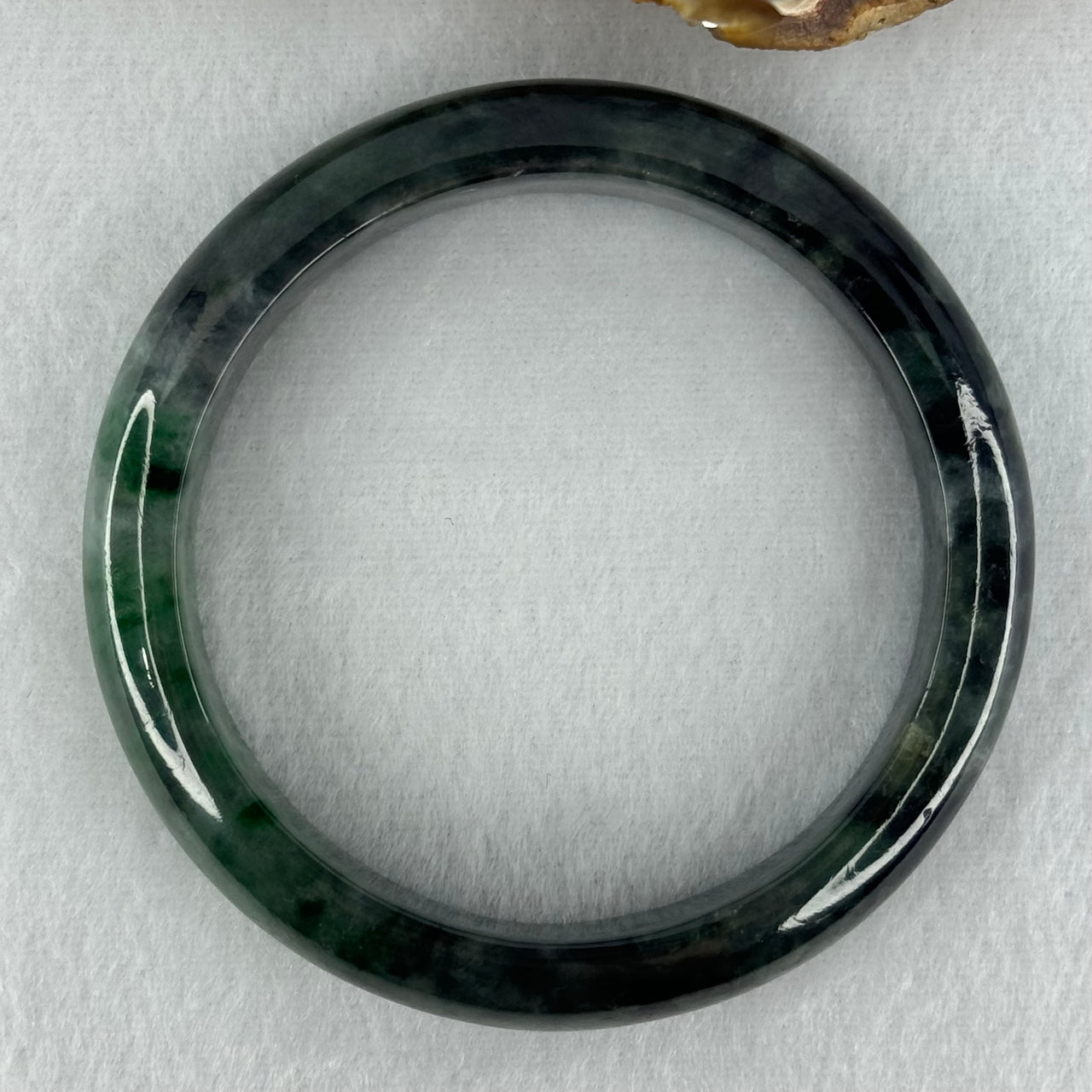 Type A Dark Green with Black and Emerald Green Piao Hua Jadeite Bangle Internal Diameter 55.7mm 57.67g 13.8 by 8.2mm (Very Slight External Rough) - Huangs Jadeite and Jewelry Pte Ltd