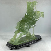 Natural Semi Icy Green Serpentine Victory Horse with Wooden Stand Display 2,644.2g 270.0 by 96.0 by 260.0mm - Huangs Jadeite and Jewelry Pte Ltd