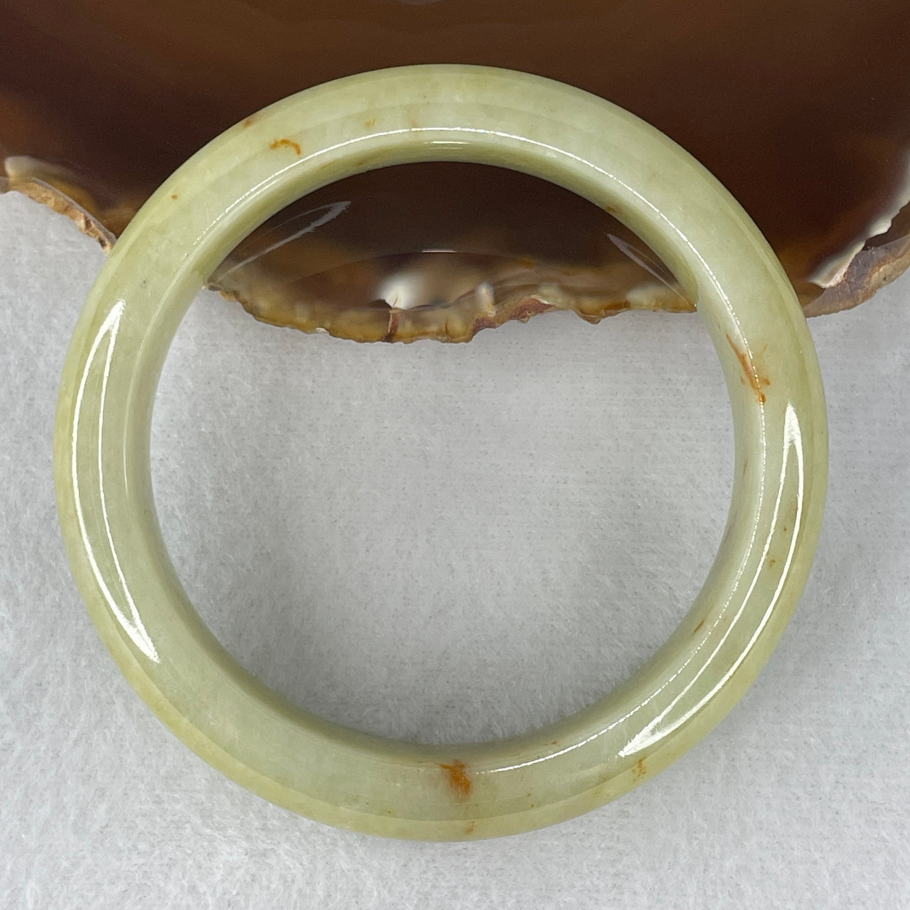 Certified Natural Type A Yellowish-Green & Reddish Dots Jadeite Bangle | Monumental Myanmar Feicui "Fuk Lu Shou" Flawless Good Fortune Armor Bangle (76.14g 15.1x9.1mm | 58.7mm Inner Diameter | Perfect)
