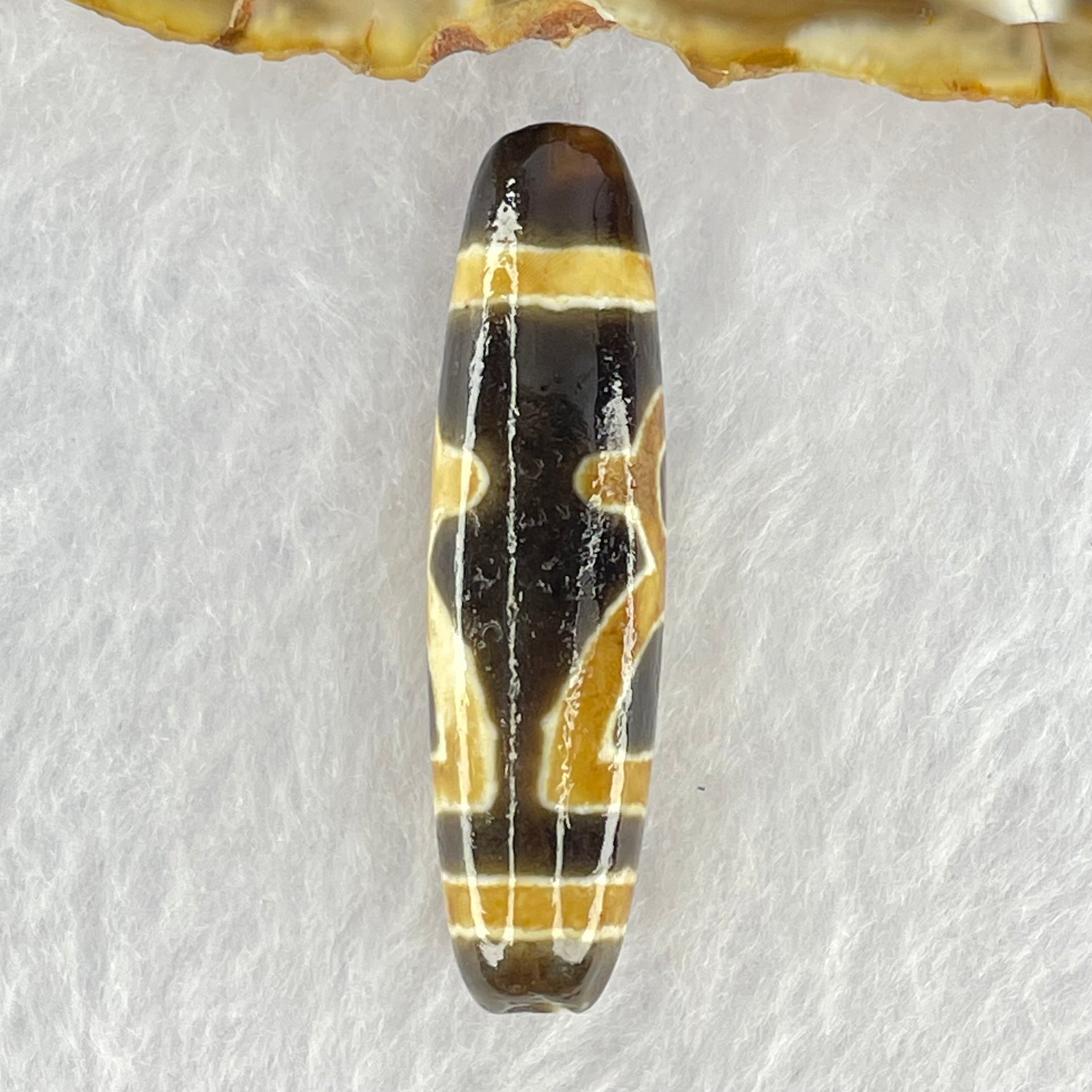 Natural Powerful Tibetan Old Oily Dark and Light Grown Agate Cai Shen Dzi Bead Heavenly Master (Tian Zhu) 6.59g 40.0 by 10.6mm - Huangs Jadeite and Jewelry Pte Ltd