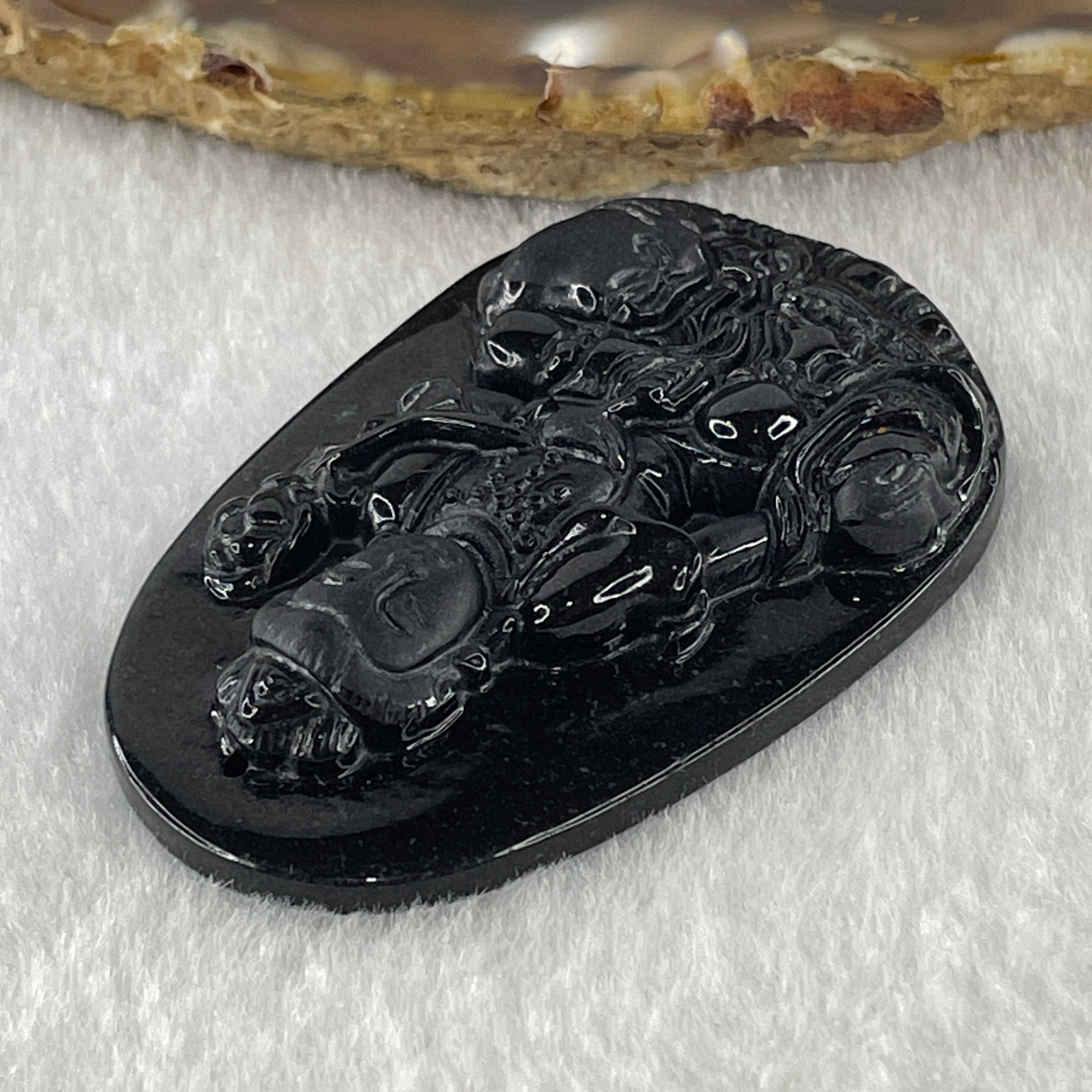 Type A Opaque Black Omphacite Jadeite Samantabhadra Bodhisattva Pendant Dragon and Snake Zodiac Guardian 18.30g 51.8 by 33.7 by 7.9mm - Huangs Jadeite and Jewelry Pte Ltd