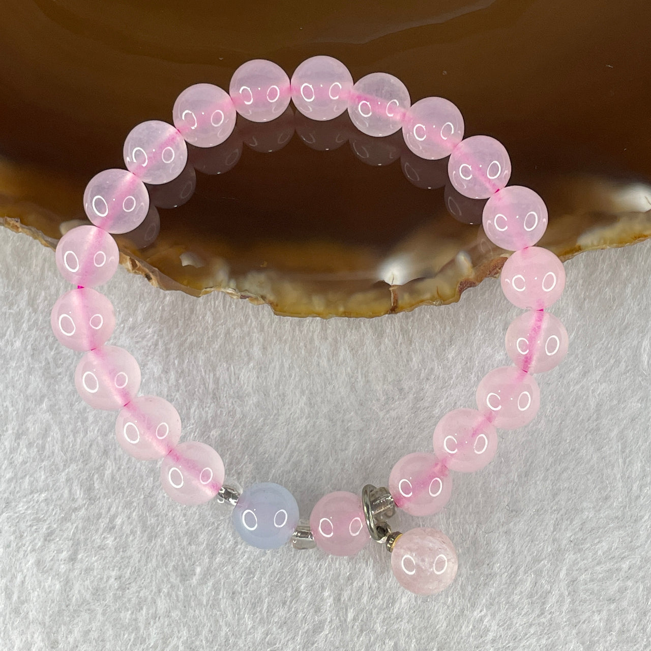 Natural Pink with Blue Chalcedony Agate Beads Bracelet 15.38g 14.5cm 8.0mm 21 Beads