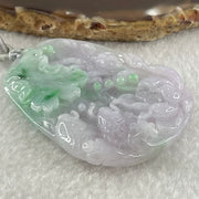 Type A Lavender with Spicy Green Patches Jadeite Lotus Flower and Double koi 51.34g 56.8 by 42.2 by 11.8mm - Huangs Jadeite and Jewelry Pte Ltd
