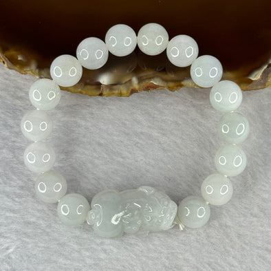Type A Light Lavender Green Jadeite Beads Bracelet with Pixiu 31.01g 14.5cm 25.6 by 14.2 by 10.8mm, 9.5mm 16 Beads - Huangs Jadeite and Jewelry Pte Ltd