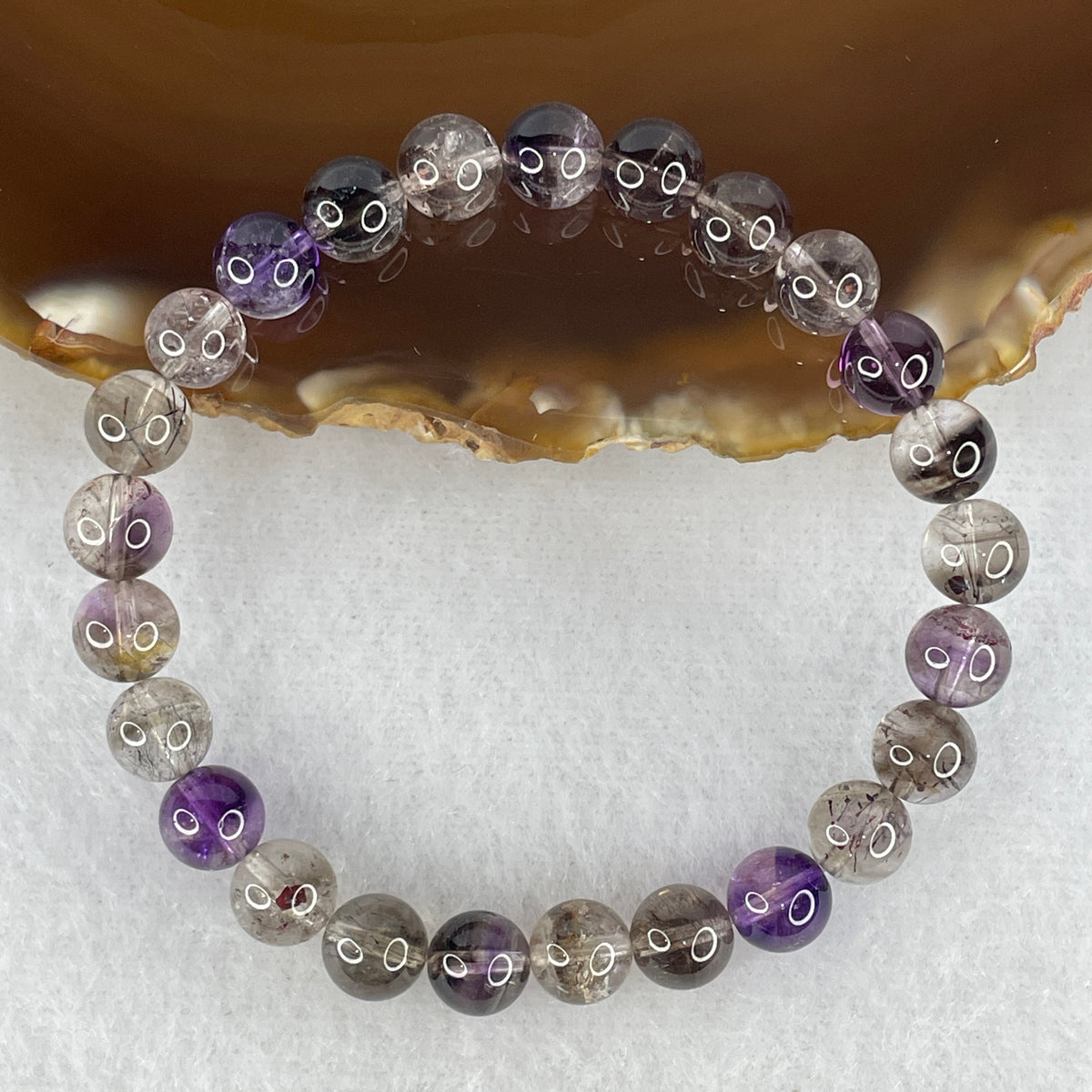 Certified Good Grade Natural Black Super 7 Crystal Beads Bracelet | 15cm Petite Strand of 25 Beads 7.2mm (12.92g | Supreme Root Grounding, Manifestation & Aura Shield)