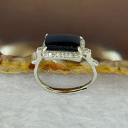 Type A Translucent Black Omphasite Jadeite with Crystals in S925 Sliver Ring (Adjustable Size) 2.00g 11.1 by 6.1 by 3.0mm - Huangs Jadeite and Jewelry Pte Ltd
