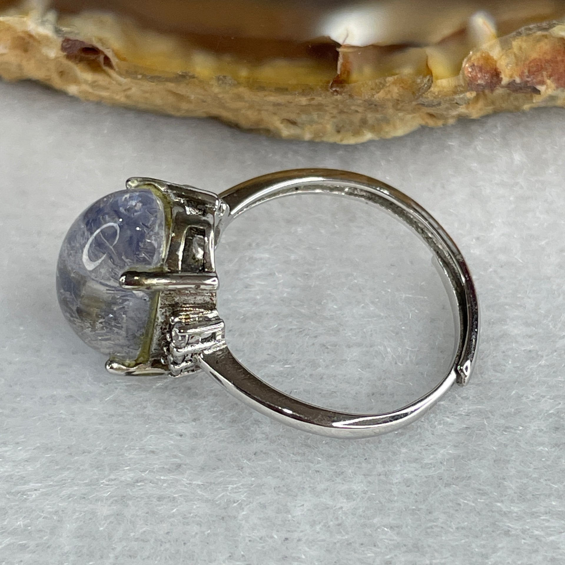 Good Grade Natural Blue Rabbit Hair Rutilated in S925 Sliver 3.27g 13.5 by 9.0 by 6.5mm (Adjustable Size) - Huangs Jadeite and Jewelry Pte Ltd