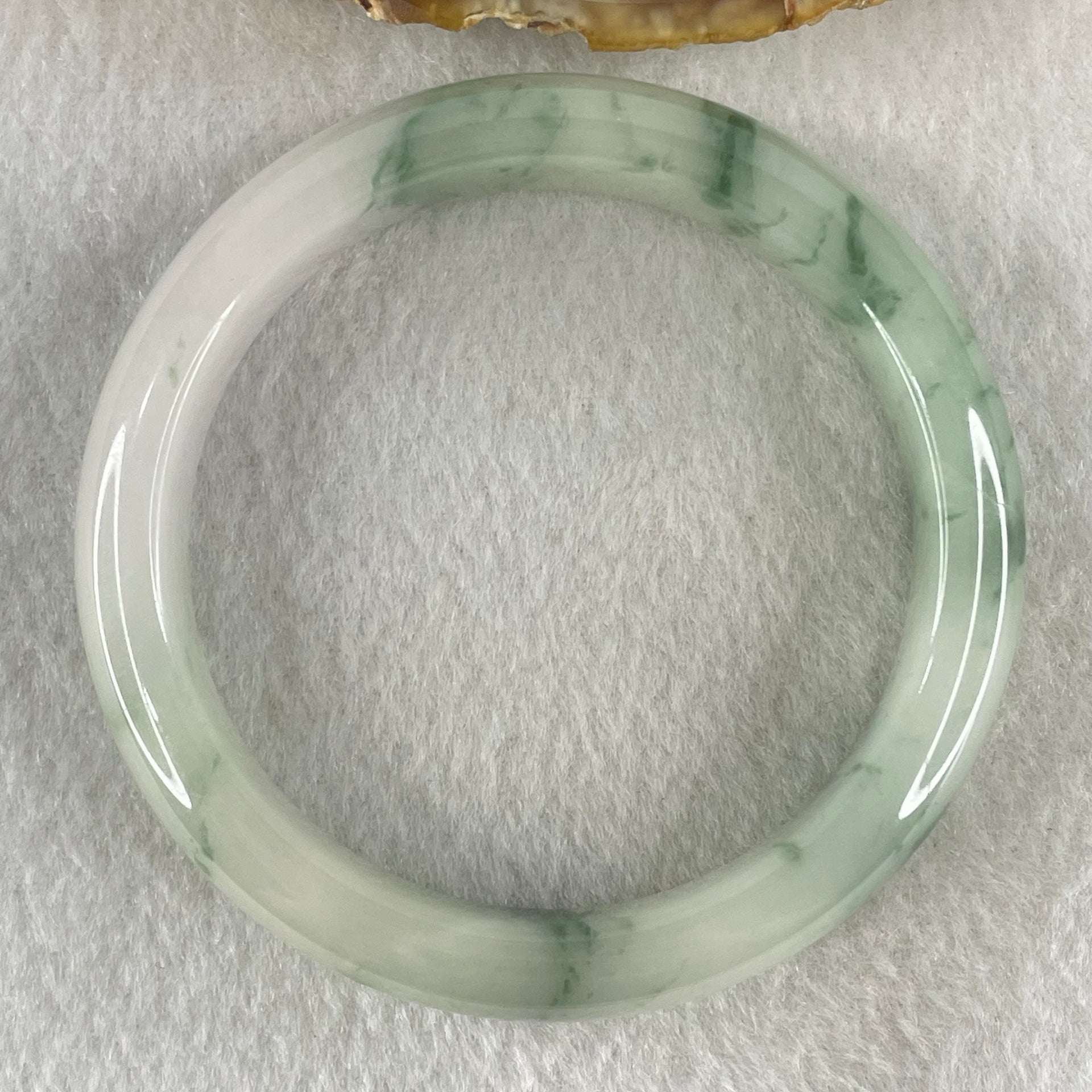 Type A Jelly Light Green with Blueish Green Piao Hua Floral Jadeite Bangle 55.51g Inner Diameter 56.3mm 12.6 by 8.4mm (Slight Internal Lines) - Huangs Jadeite and Jewelry Pte Ltd