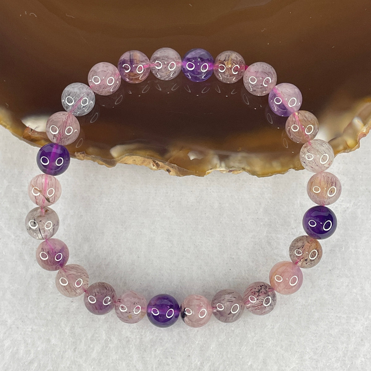 Certified Above-Average Grade Natural Super 7 Crystal Beads Bracelet | Authentic Sacred Seven Multi-Mineral Inclusions Quartz Spiritual Catalyst & Auric Shield Bracelet (11.27g | 14.5cm Length | 6.9mm | 26 Beads)