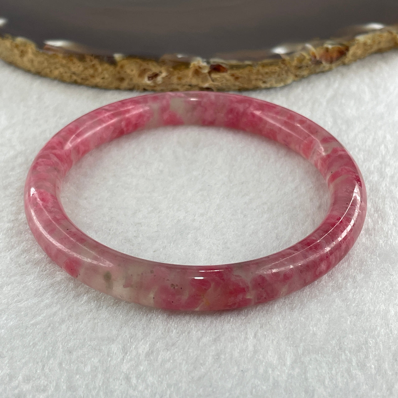 Natural Pinkish Flora Agate Bangle 31.27g Internal Diameter 58.4mm 8.8 by 8.2mm (Perfect)
