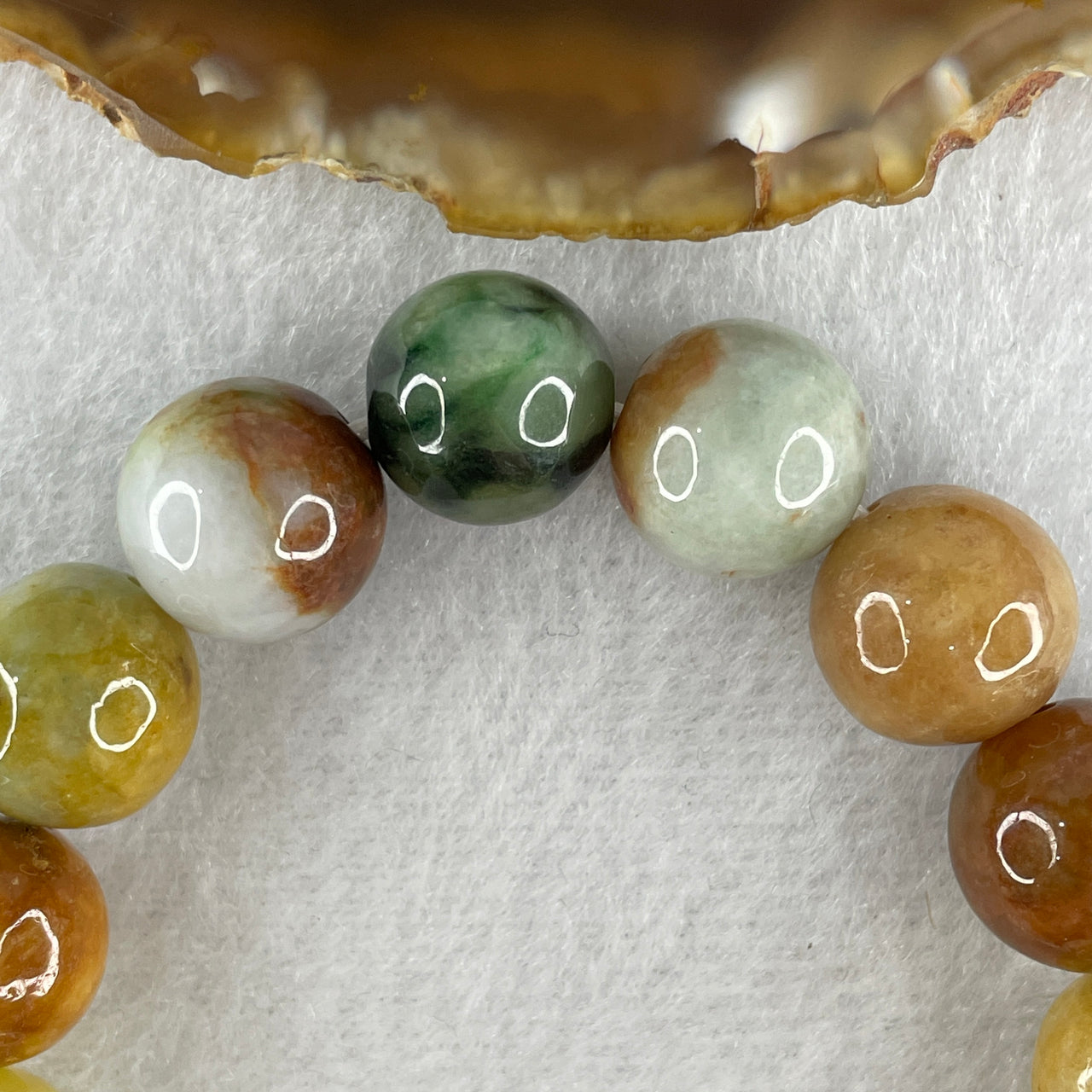 Natural Type A Yellow Red Green Lavender Jadeite Beads Bracelet 58.66g 15cm 13.8mm 15 Beads