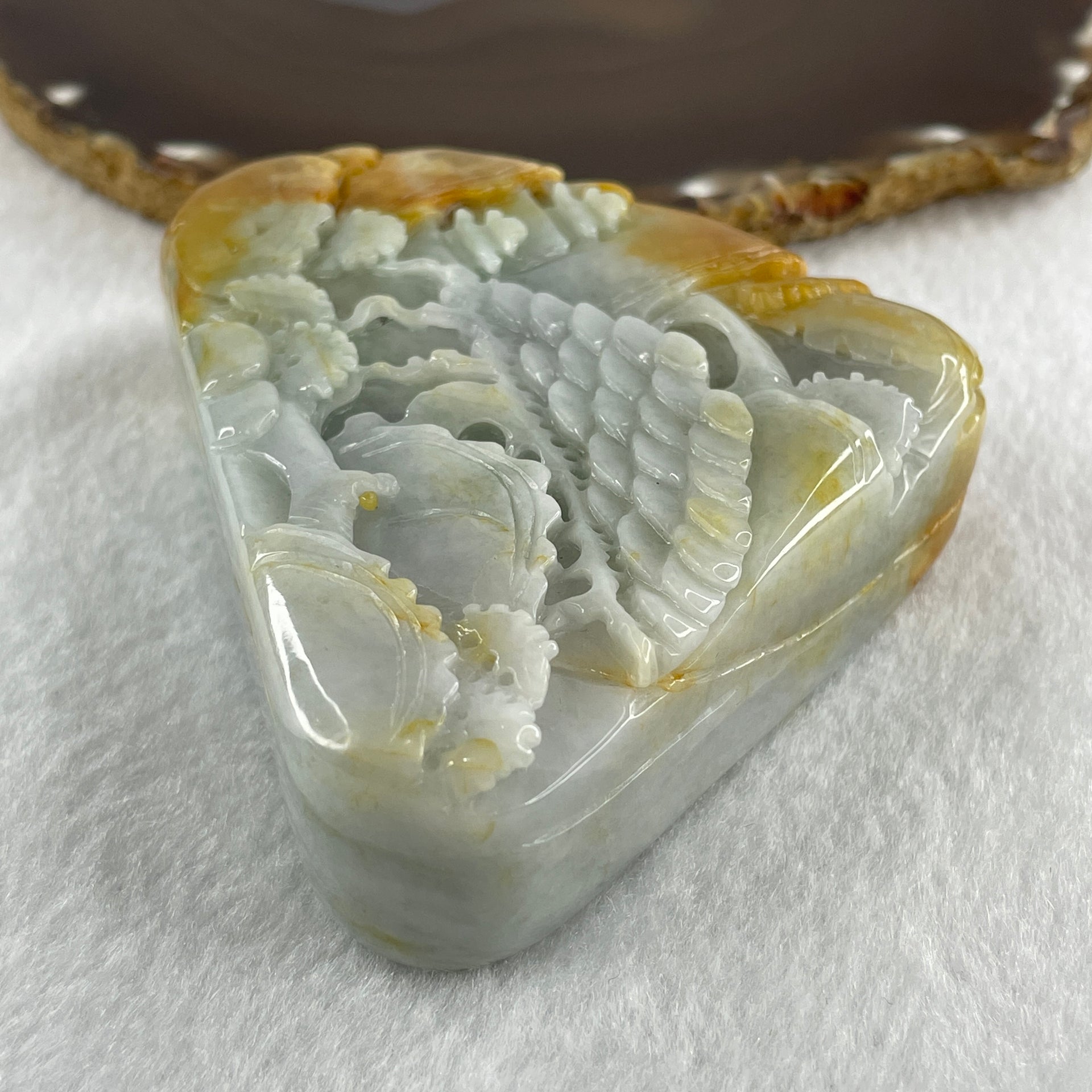 Natural Type A Light Green with Faint Lavender with Yellow Jadeite Shan Shui Scenic with Gui Ren Benefactor Display 355.47g 71.4 by 95.6 by 25.9mm - Huangs Jadeite and Jewelry Pte Ltd