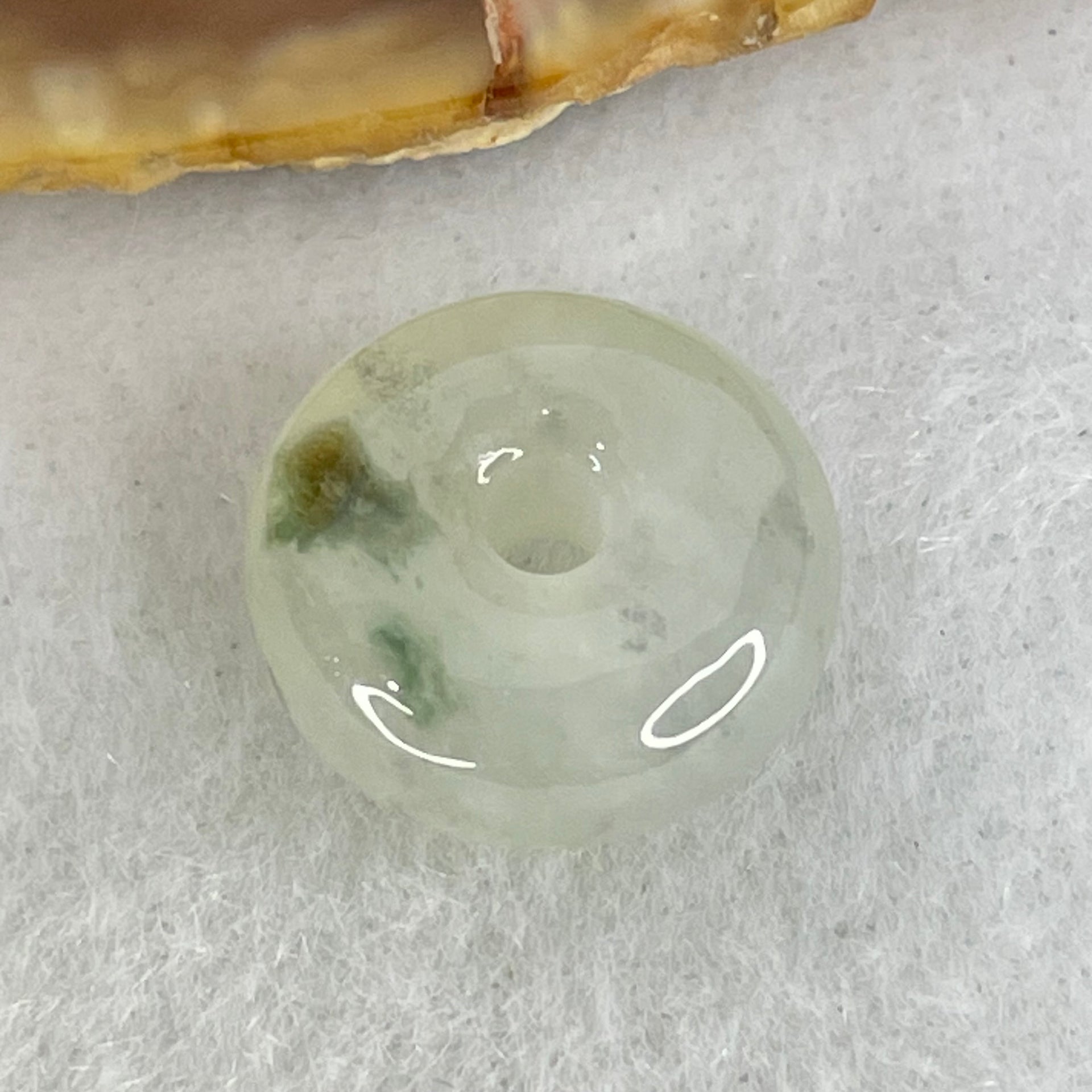Type A Semi Icy Light Lavender With Green Spots Jadeite Ping An Kou Charm/Pendant 2.12g 13.3 by 5.9mm - Huangs Jadeite and Jewelry Pte Ltd