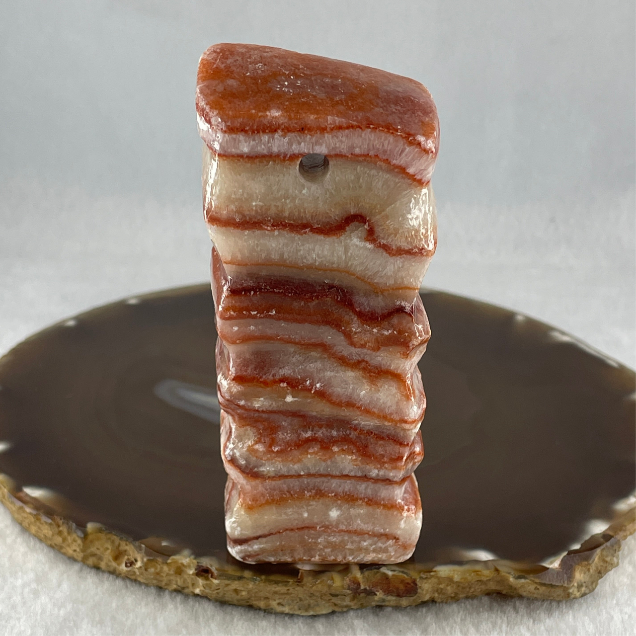 Natural Red Calcite Pork Belly Meat Look Alike Display or handplay 170.54g 39.5 by 23.8 by 90.6mm - Huangs Jadeite and Jewelry Pte Ltd