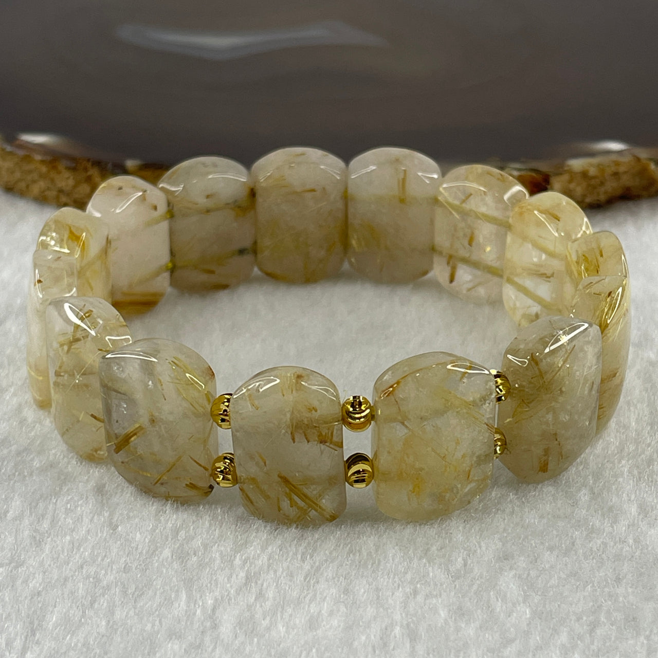 Certified Natural Golden Rutilated Quartz Shou Pai Bracelet 53.50g 18cm 20.0mm 15Pcs