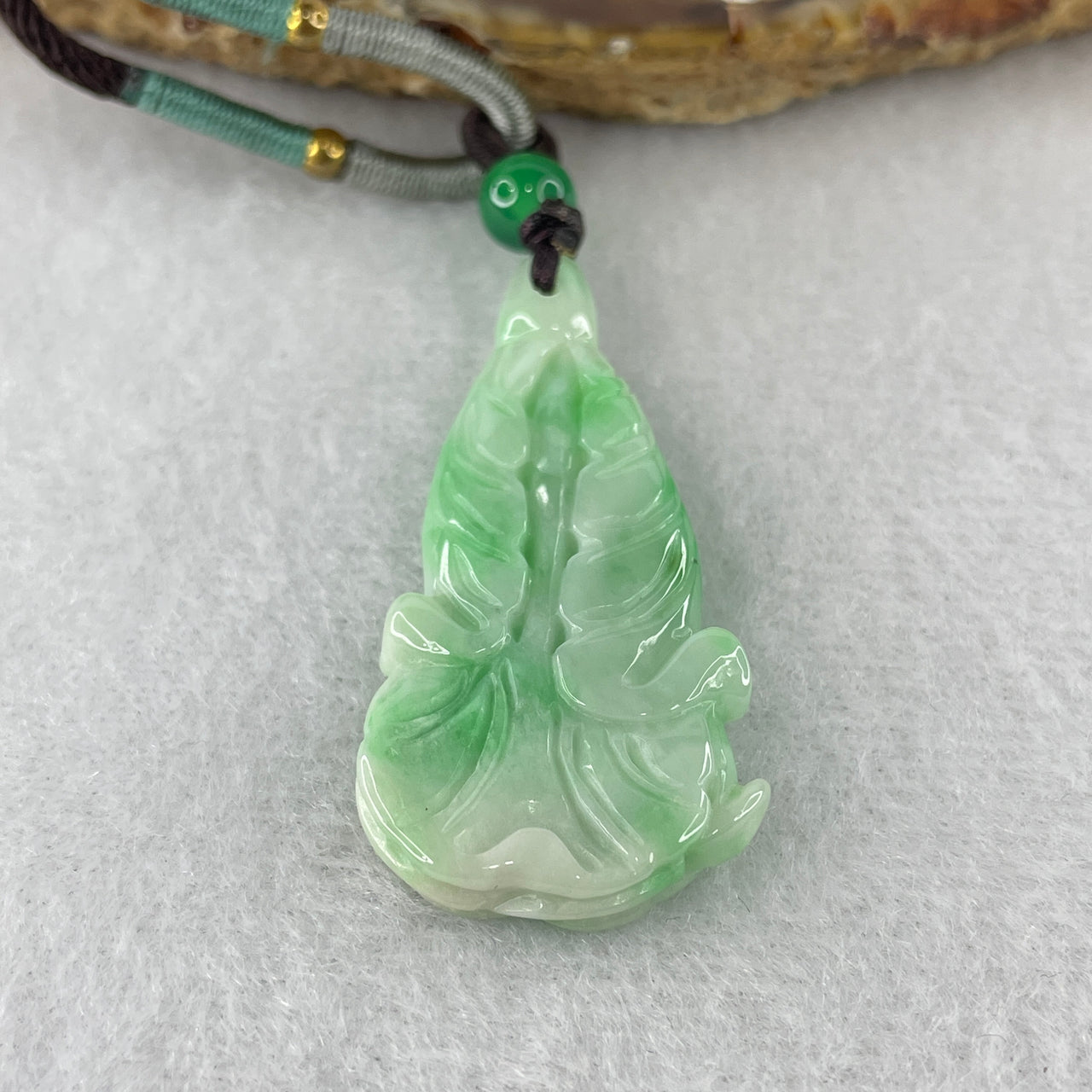Natural Type A Light Green Jadeite Cabbage Pendant with Apple Green Piao Hua | 100% Untreated Hand-Carved Bai Cai Fortune Talisman | Solid Fei Cui Jade Pendant (10.88g | 42.3 × 20.5 × 6.0mm)