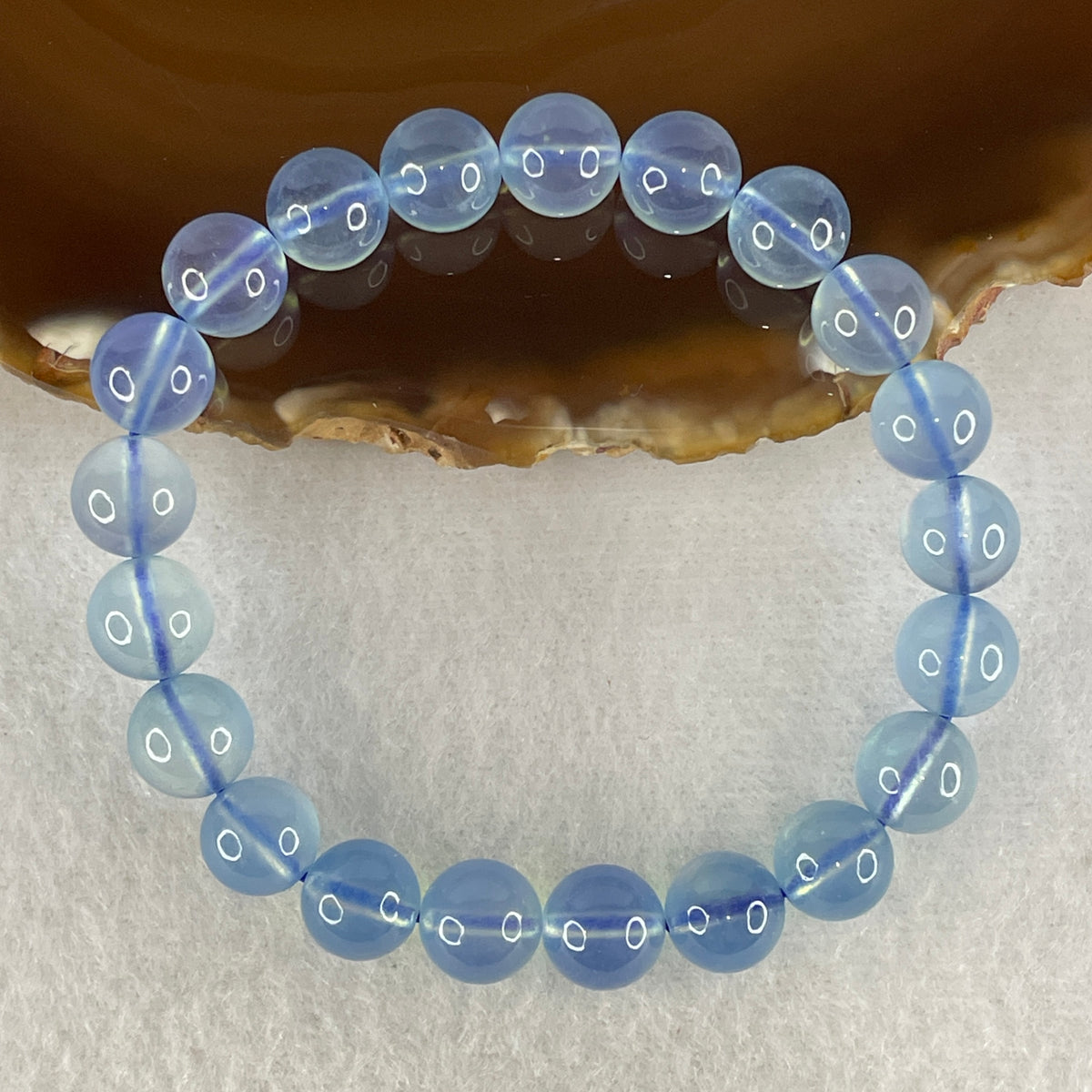 Certified Good Grade Natural Aquamarine Beads Bracelet | 16cm with 21 Beads 9.3mm (21.89g | Ocean Blue Translucency | Throat & Third Eye Chakra Harmony, Tranquil Communication & Serene Wealth Shield)