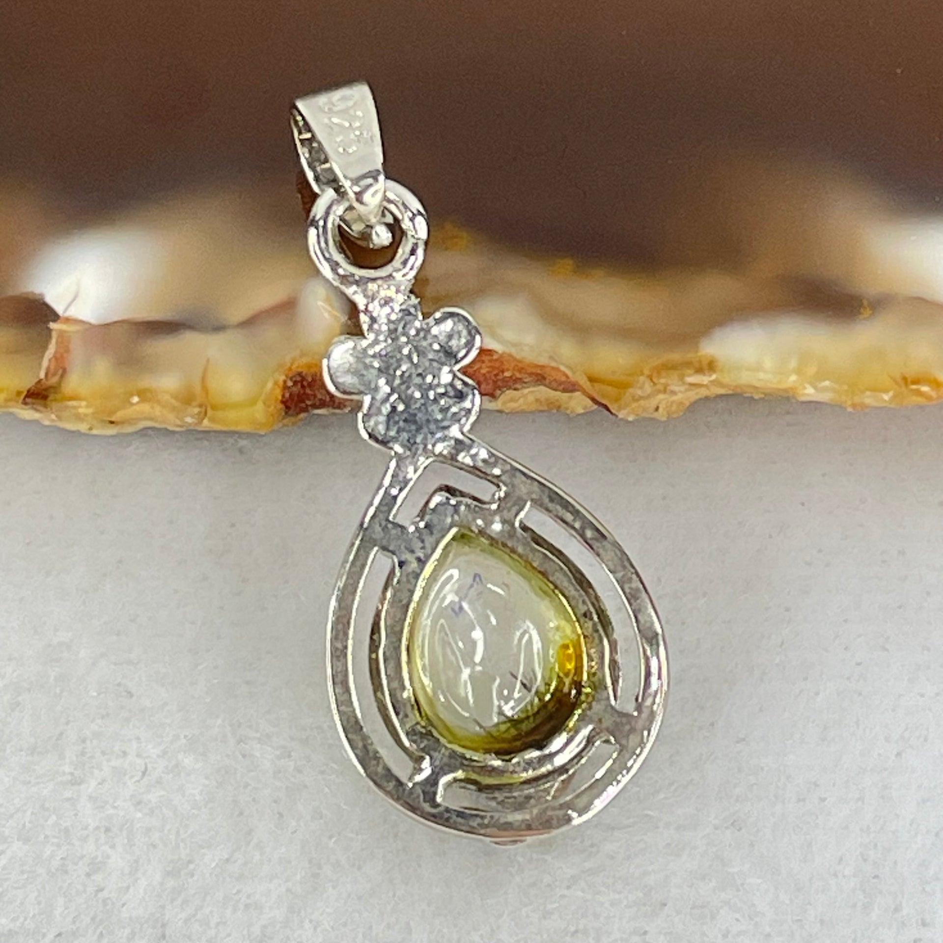 Good Grade Rare Natural Blue Dumortierite Rutilated Quartz in S925 Pendant 2.23g 12.3 by 6.9 by 3.5mm - Huangs Jadeite and Jewelry Pte Ltd