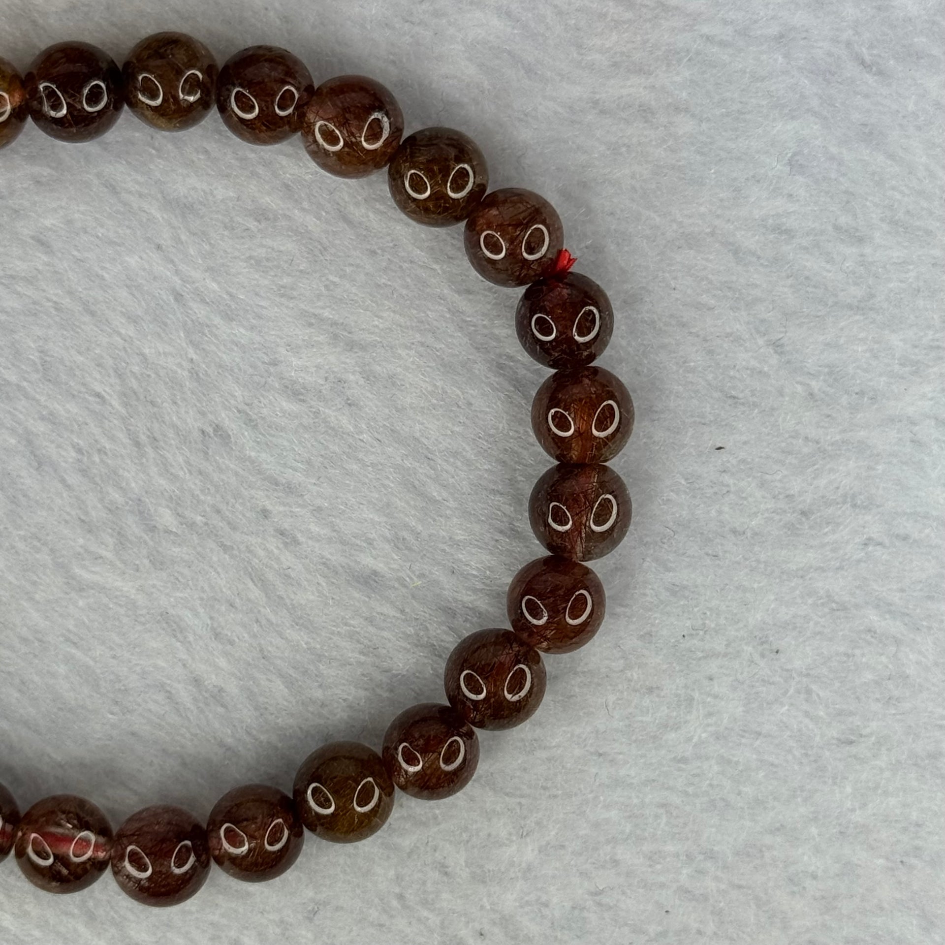 Natural Copper Rutilated Quartz Beads Bracelet 天然銅髮晶手镯 13.93g 16cm 7.4mm 27 Beads - Huangs Jadeite and Jewelry Pte Ltd