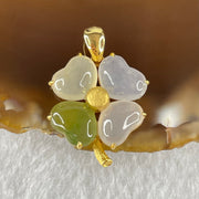 Type A Semi Icy Colourless to Faint Yellow Faint Lavender and Green Jadeite 4 Leafs Clover with Diamonds in 18K Yellow Gold Pendant 3.05g 5.5 by 8.0 by 3.5mm 4pcs - Huangs Jadeite and Jewelry Pte Ltd