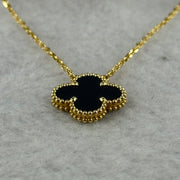 (Pre-Love) Van Cleef & Arpels VCA Vintage Alhambra Pendant Necklace 18K yellow gold Onyx 5.49g 42cm - Huangs Jadeite and Jewelry Pte Ltd