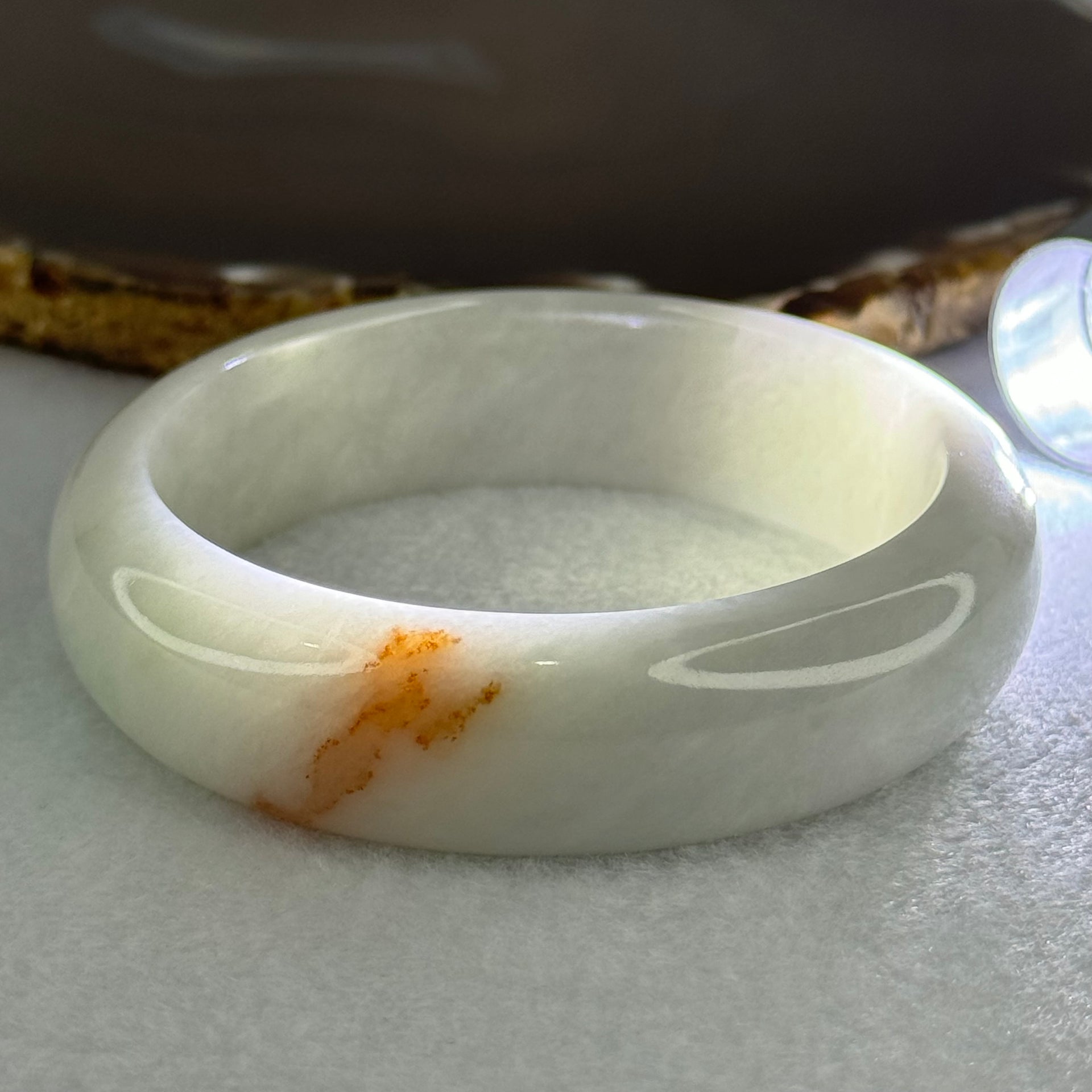Type A Faint Green Lavender with Red Patch Jadeite Bangle Internal Diameter 56.9mm 79.34g 17.3 by 8.7mm (Very Slight Internal Lines) - Huangs Jadeite and Jewelry Pte Ltd