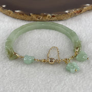 Natural Type A Jelly Light Green with Yellowish Spot Jadeite Bamboo with Double Dragon Head Bracelet 25.94g 17cm 7.2 by 8.2mm - Huangs Jadeite and Jewelry Pte Ltd