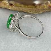 Type A Green Burmese jadeite Hulu ring in 18k white gold & natural diamonds 2.09g Ring Size: US 7 - Huangs Jadeite and Jewelry Pte Ltd