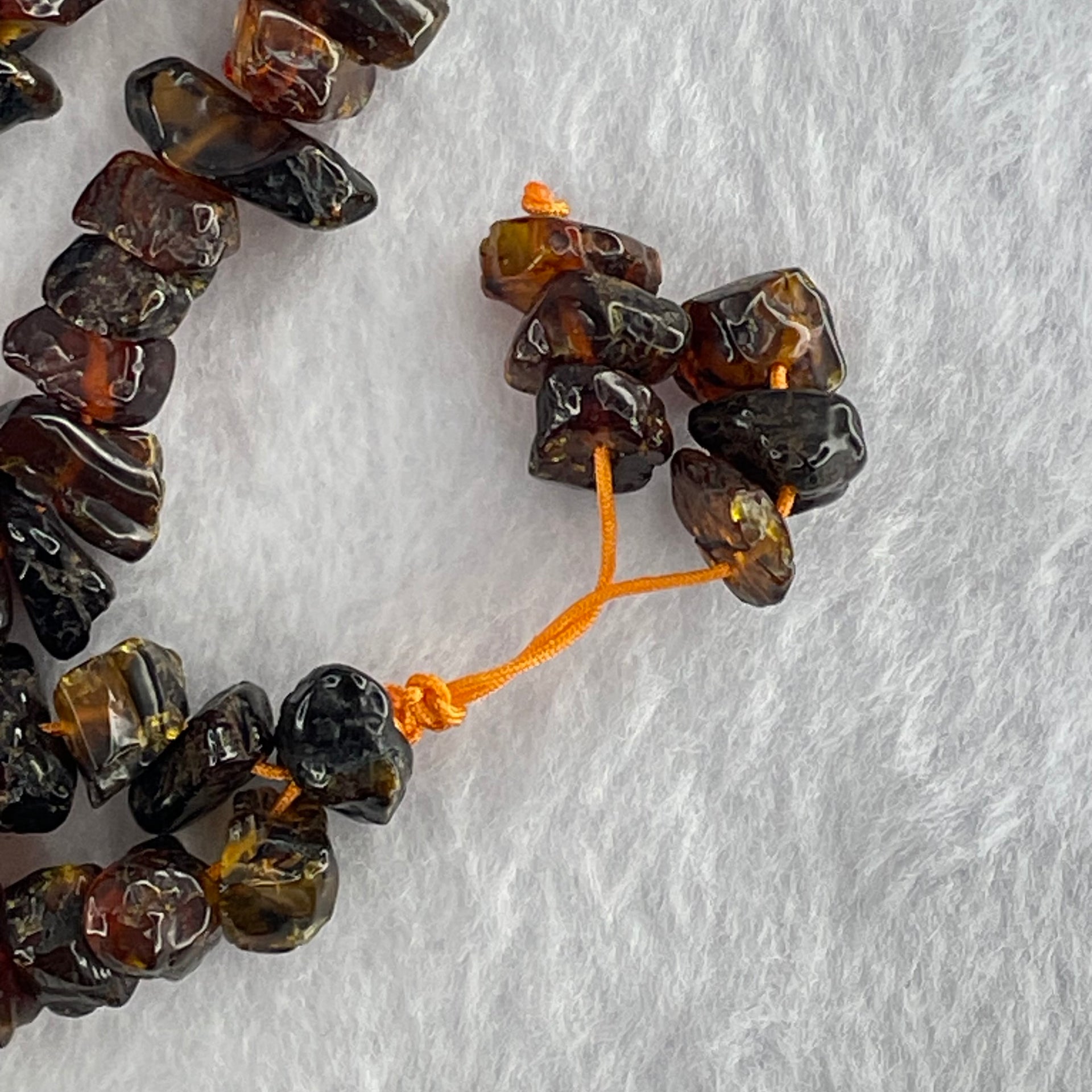 Natural Cognac Amber Beads Irregular Bracelet 34.60g 70cm 14.1 by 8.5 by 5.9mm to 7.8 by 7.1 by 4.9mm 139 Beads - Huangs Jadeite and Jewelry Pte Ltd