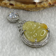 Type A Natural Semi Icy Yellow Jadeite Milo Buddha S925  Silver with Cubic Zirconia Pendant 5.28g 17.1 by 16.5 by 5.0mm - Huangs Jadeite and Jewelry Pte Ltd