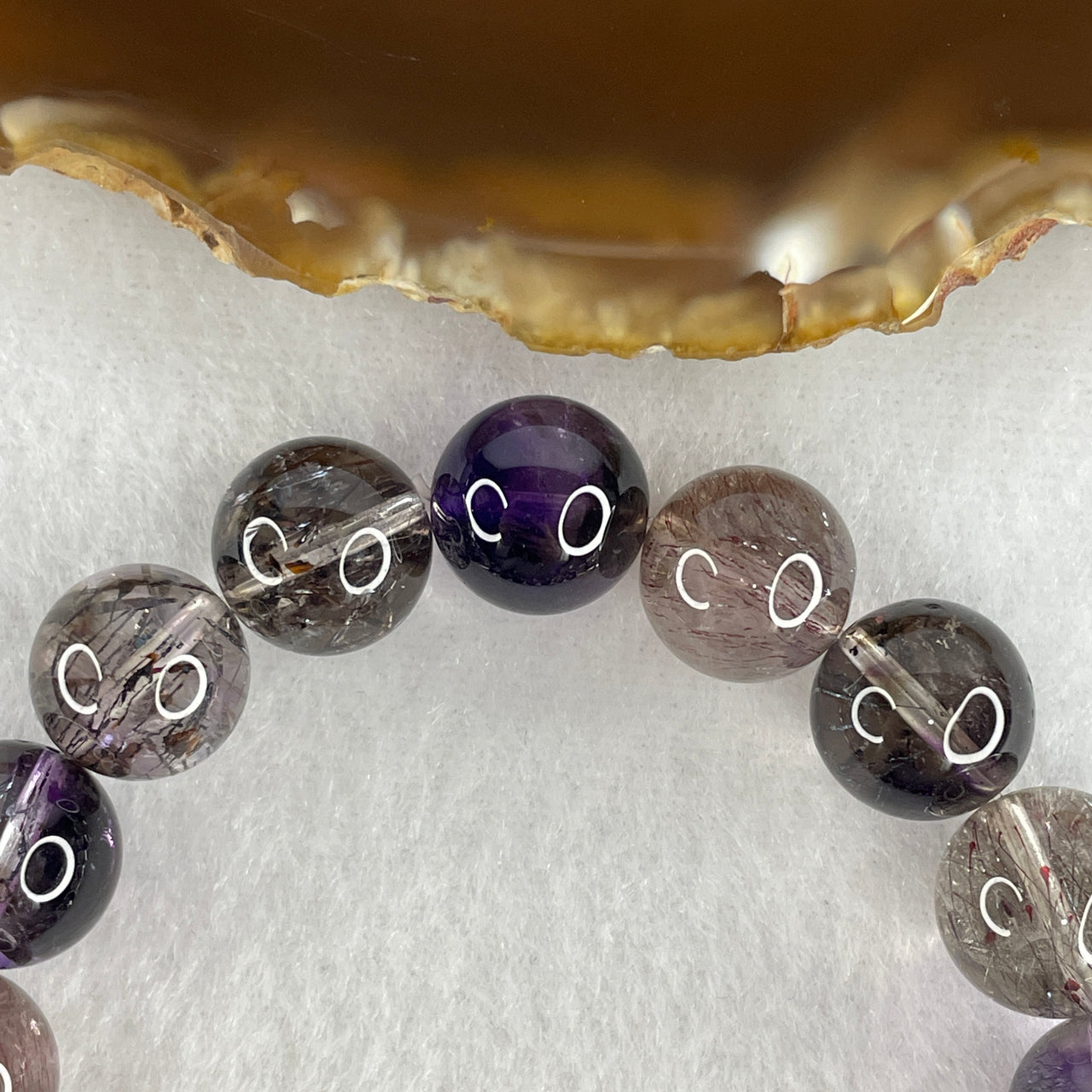 Certified Very Good Grade Natural Fully Transparent Black Super 7 Crystal Bead Bracelet | 12.3mm Black Super 7 (42.84g | 16.5cm Wrist Sizing | 17 Beads)