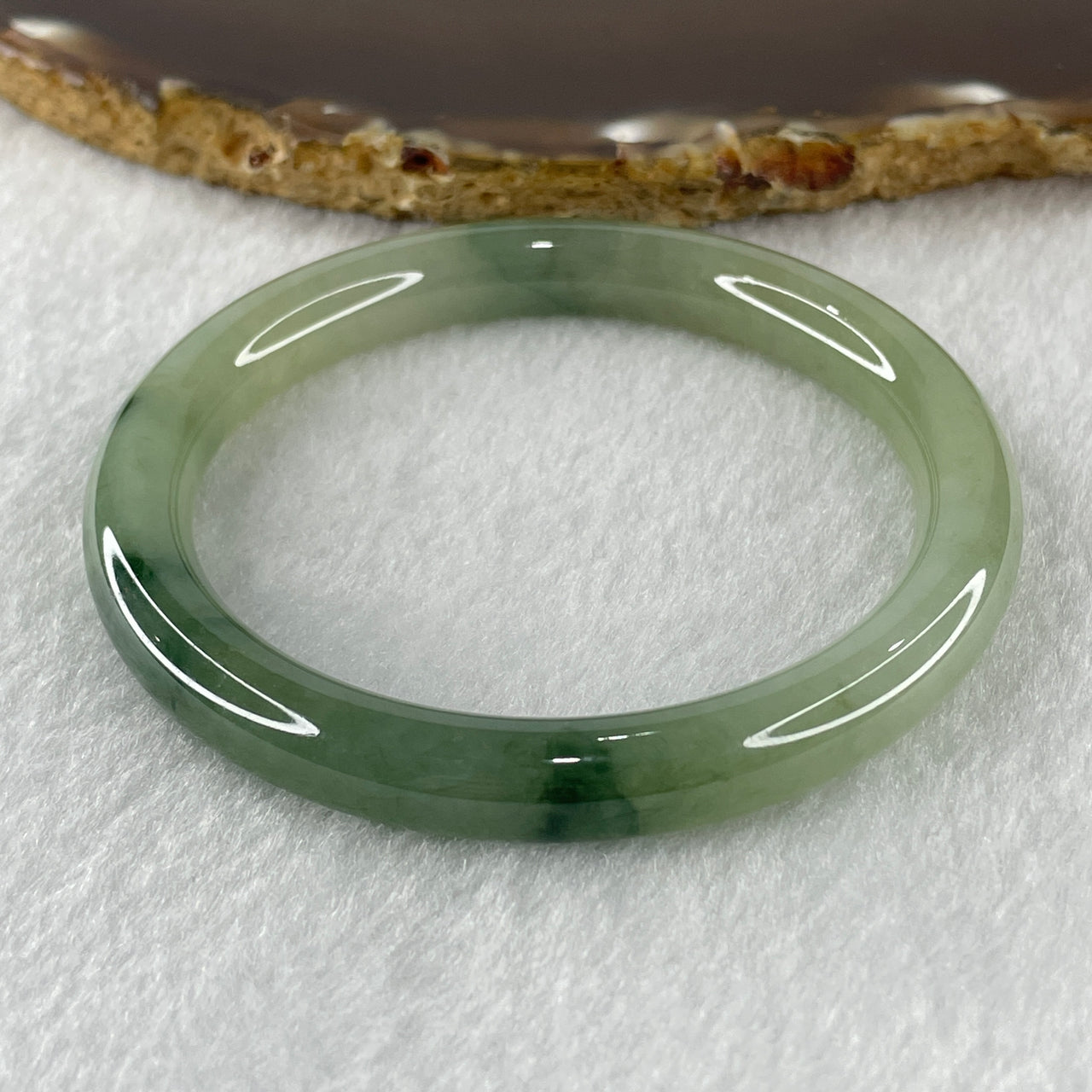 Type A Green with Dark Green Piao Hua Jadeite Bangle 34.55g 8.4 by 8.3mm 54.5mm (Slight Internal Lines) (Copy)