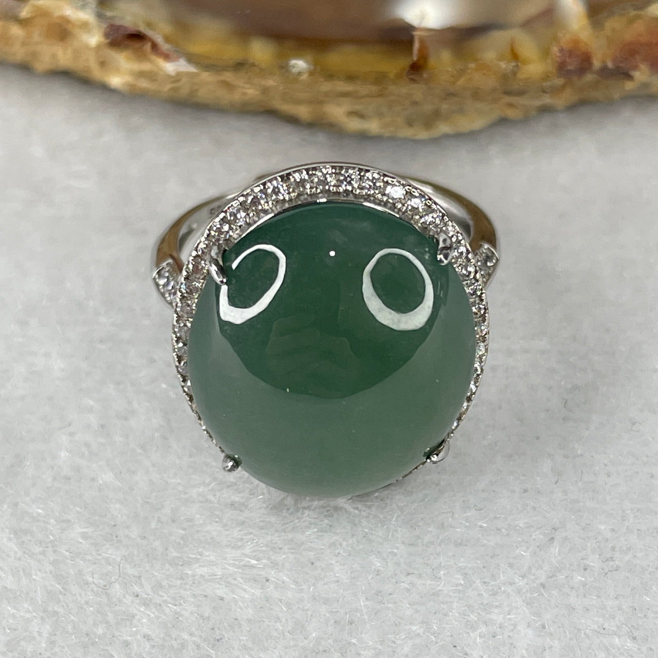 Certified Type A Jelly Blueish-Green Jadeite Cabochon S925 Silver Ring | Liquid-Glass Statement Ring | Solid Sterling Silver Frame | Smart Adjustable Sizing (5.86g | 17.7x15.2x6.5mm)