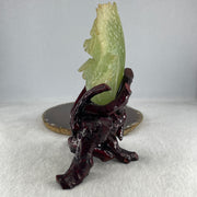 Natural Light Green Serpentine Cabbage Display with Wooden Stand 450.66g 114.5 by 90.0 by 175.0mm - Huangs Jadeite and Jewelry Pte Ltd