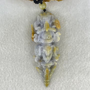 Type A Deep Lavender with Brownish Patches Jadeite Acala on 3 Elephants and Dagger Pendant Necklace 72.27g 89.6 by 34.0 by 20.3mm - Huangs Jadeite and Jewelry Pte Ltd