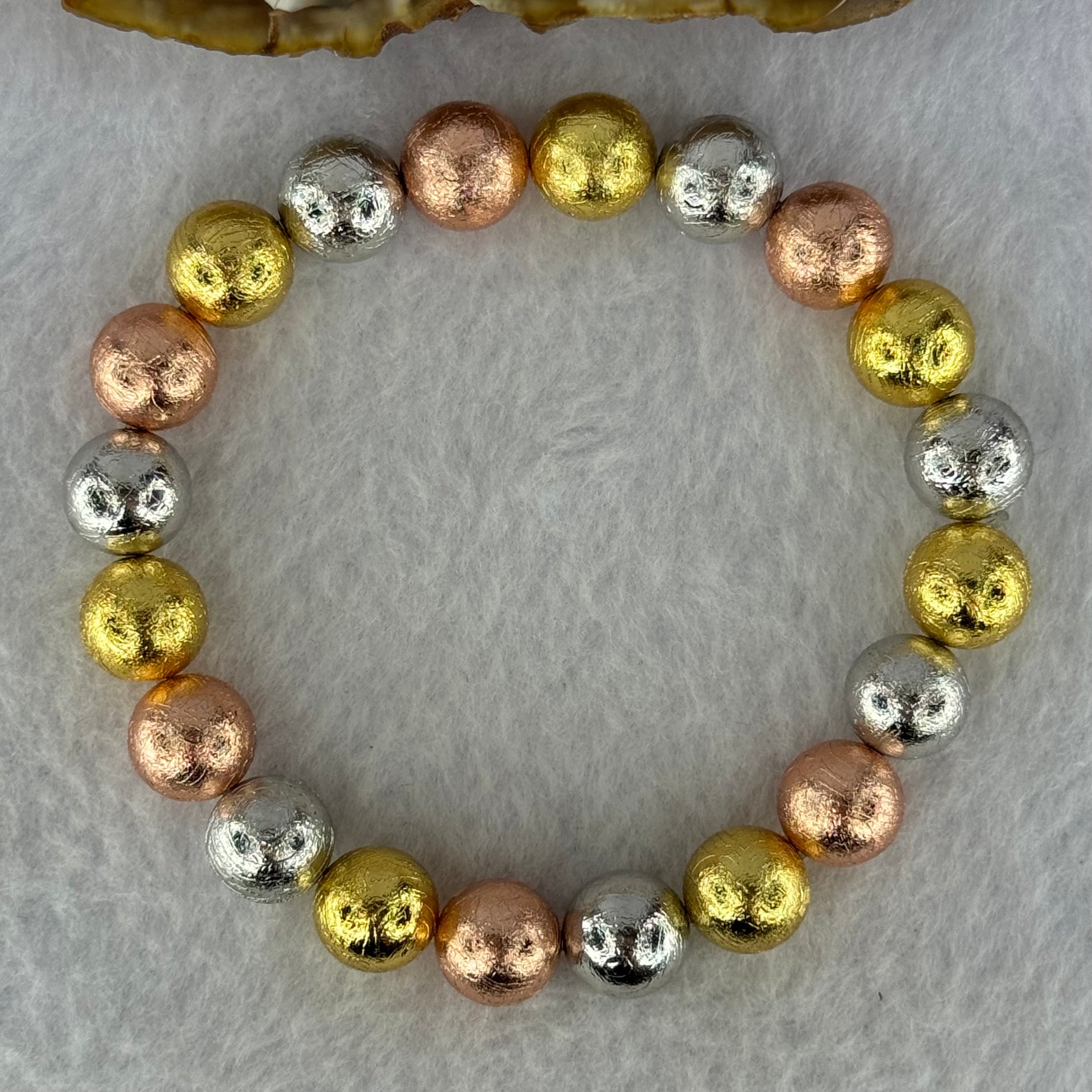 Natural Meteorite Sliver, Gold and Rose Gold Color Beads Bracelet 88.44g 17.5cm 10.3mm 20 Beads - Huangs Jadeite and Jewelry Pte Ltd